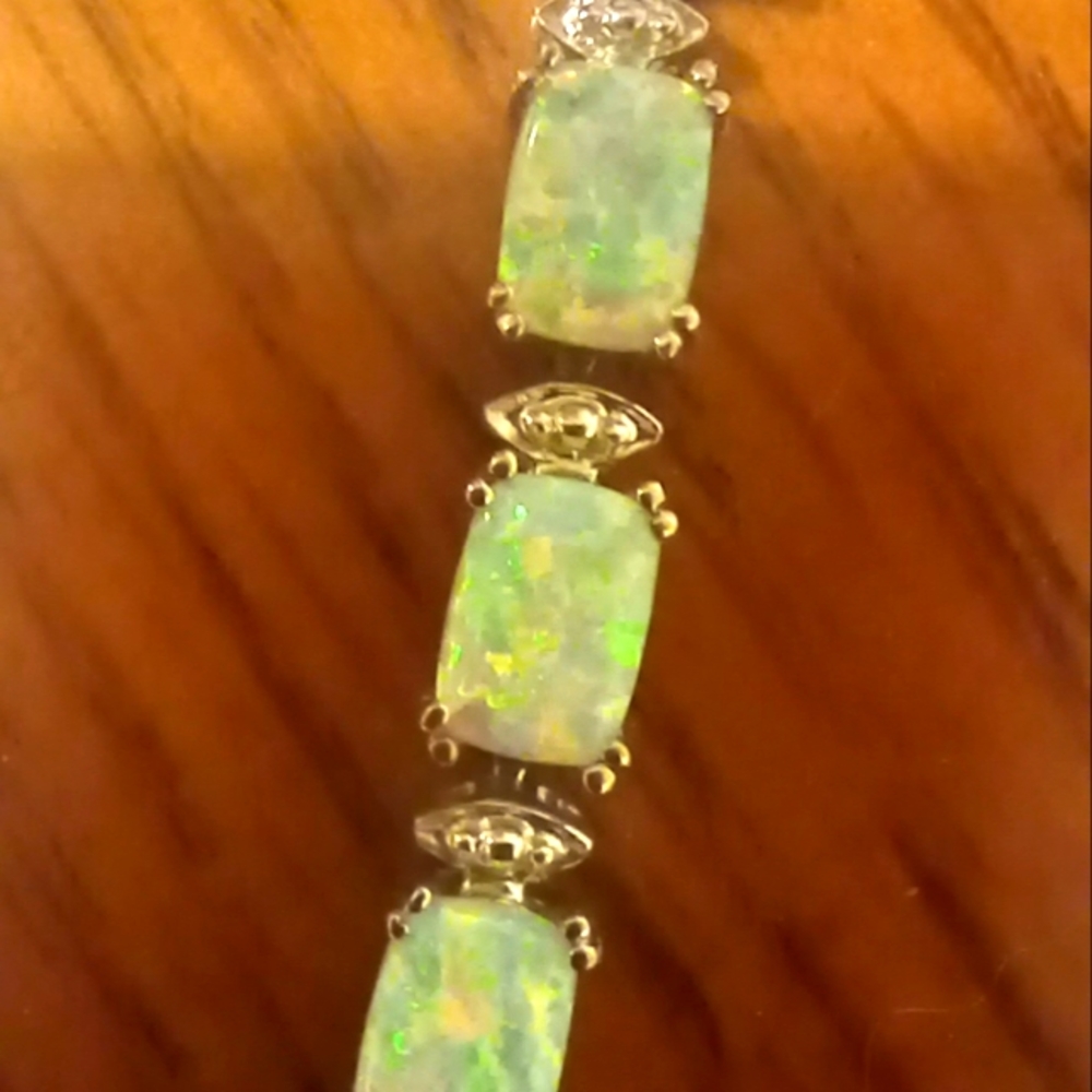 Sterling plated fire opal tennis bracelet